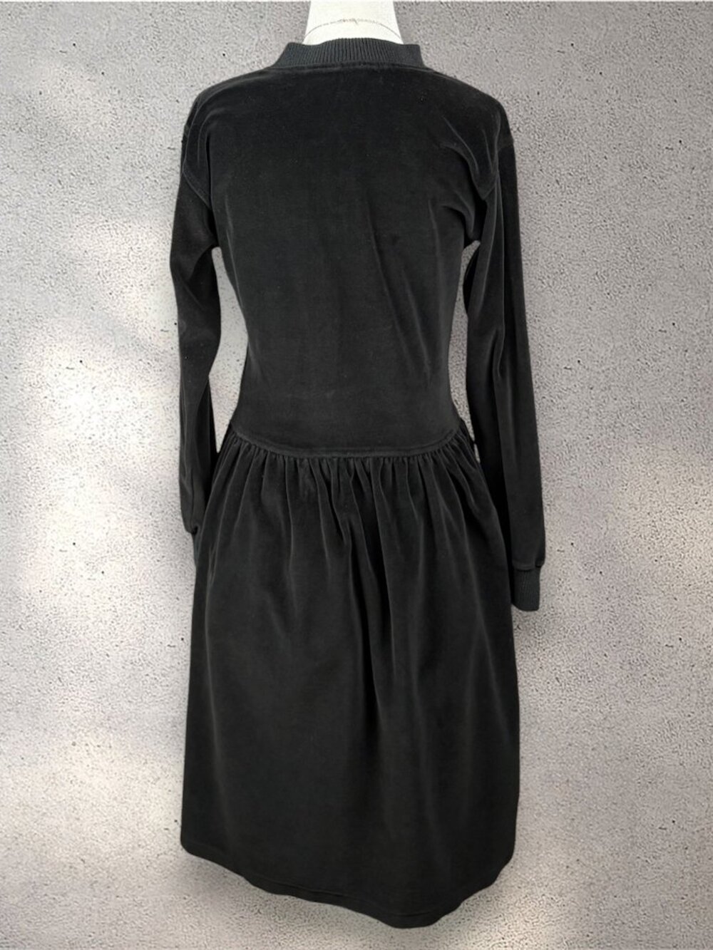 VTG Liz Claiborne Velour Midi Dress Women's SP Black Mock Long Sleeve 80s Preppy - Picture 2 of 7